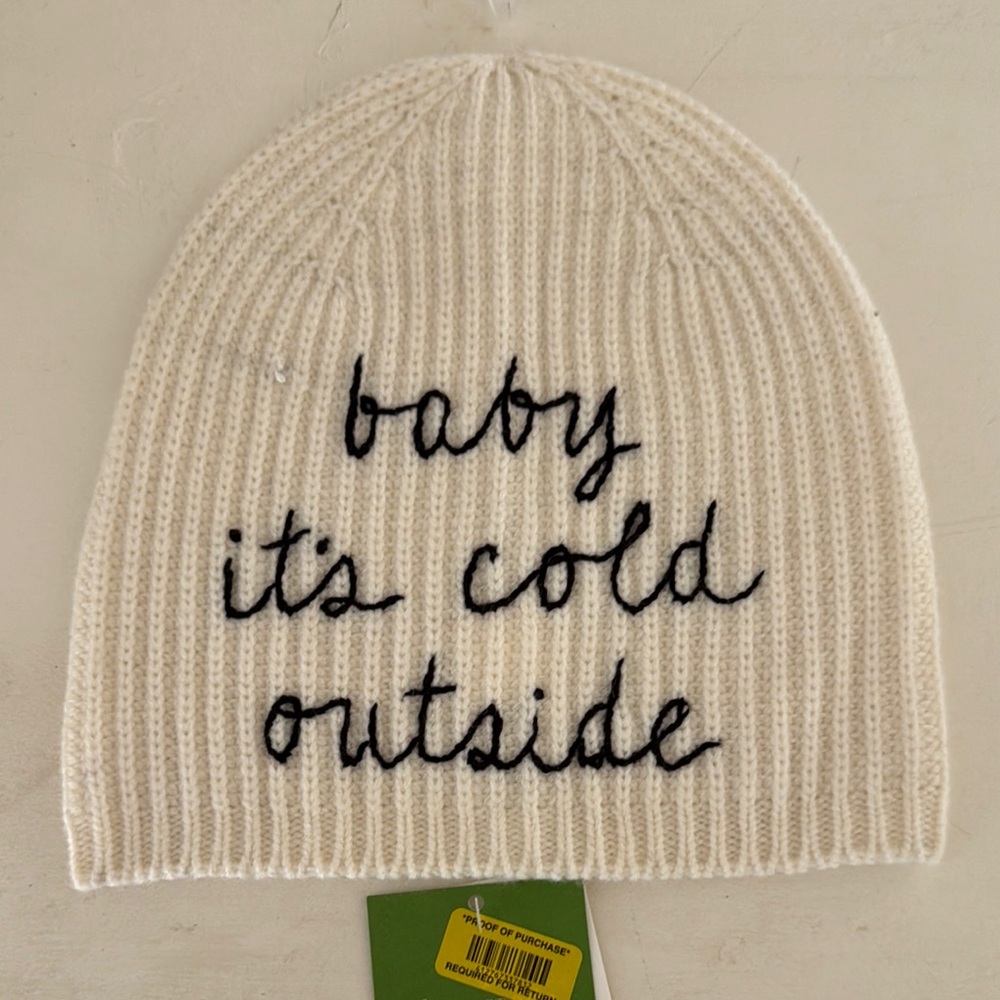 Kate Spade Cream Knit Beanie with Black Script